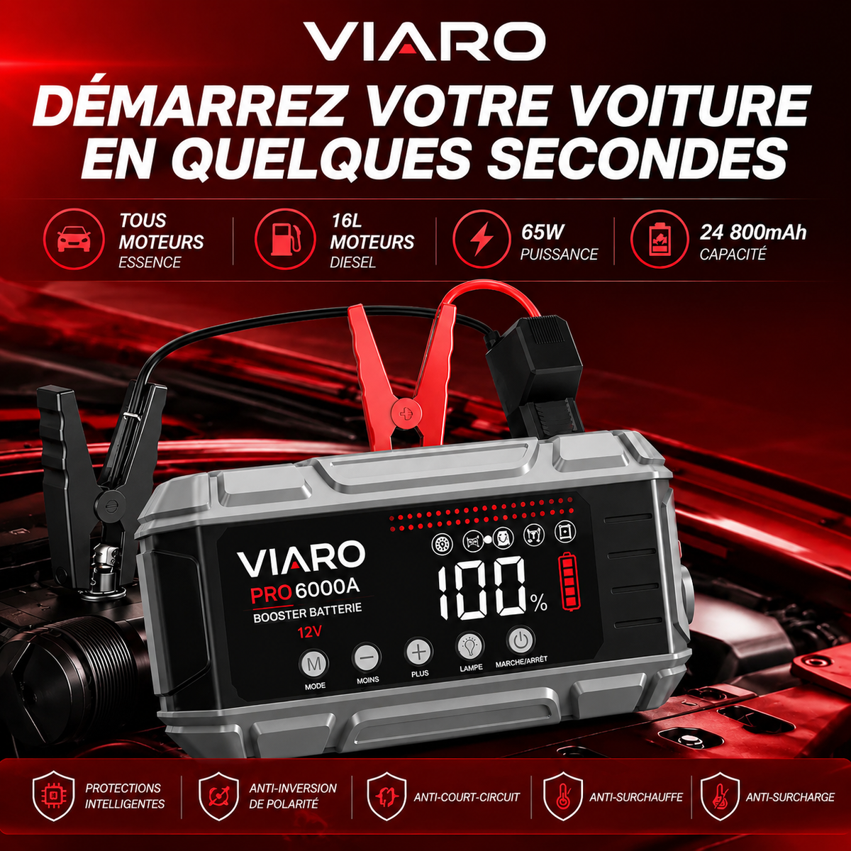 Booster Batterie 6000A 12V avec Compresseur – VIARO Air Pro PD65W