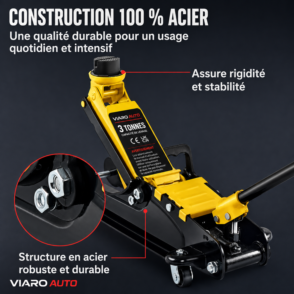 Cric Hydraulique 3 Tonnes Profil Bas | VIARO Auto