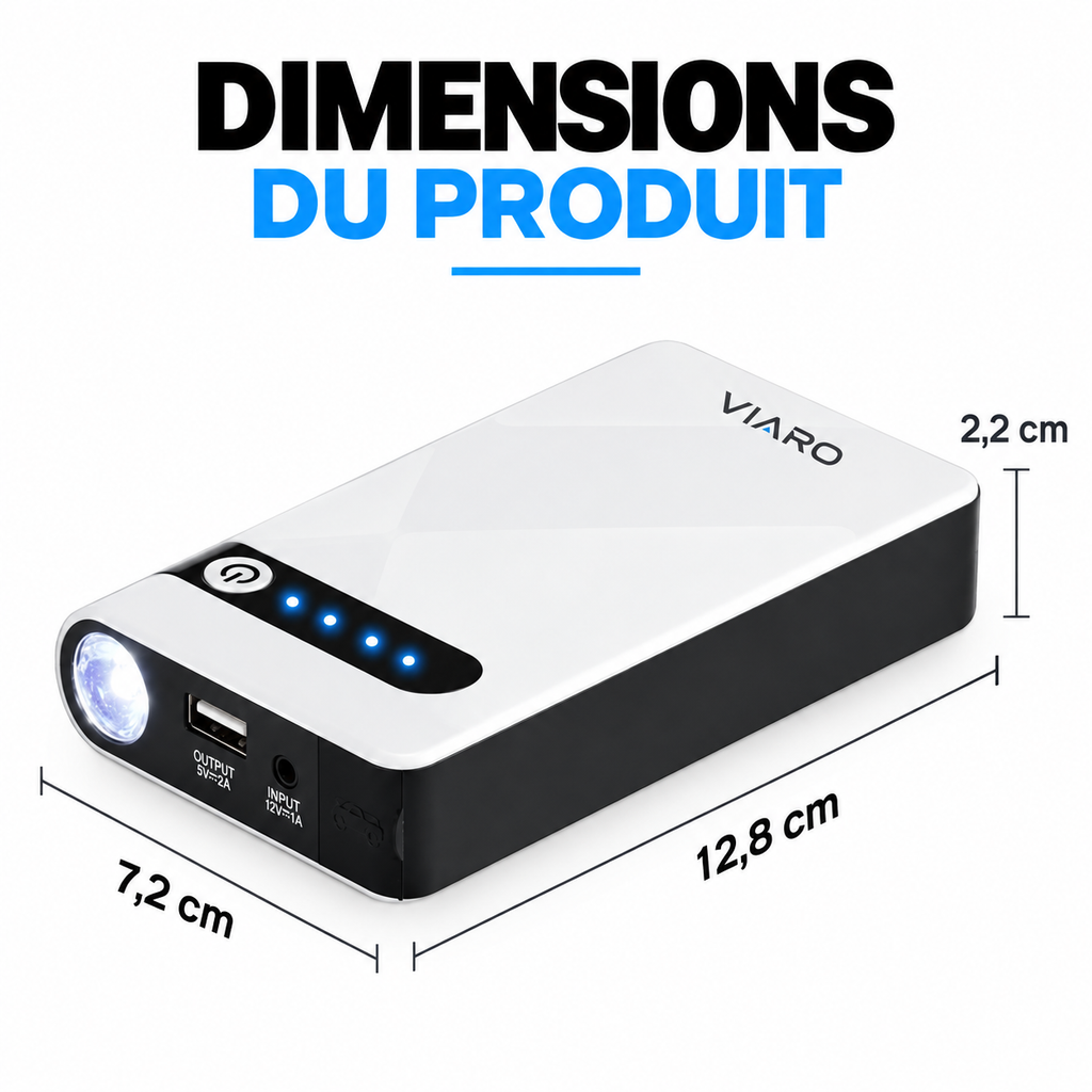 Booster Batterie Voiture 12V 2000A – Démarreur Portable VIARO 44,4Wh