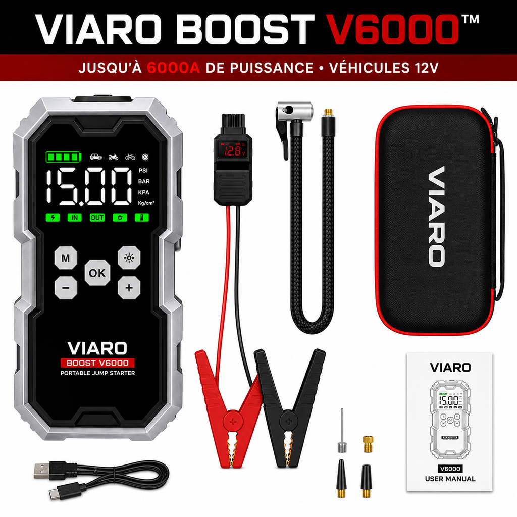 Booster Batterie Voiture 6000A 12V – Démarreur Portable avec Compresseur 150 PSI