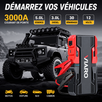 Booster Batterie Voiture 12V 3000A – Démarreur Portable Essence/Diesel USB LED