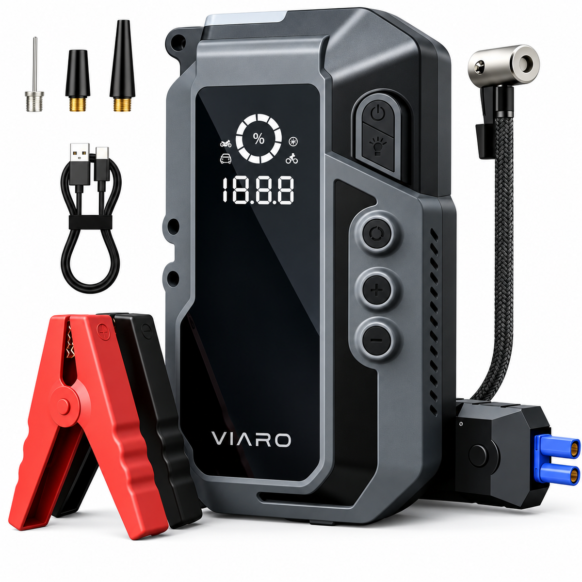 Booster Batterie Voiture 12V 4000A avec Compresseur 150 PSI – 25000mAh LED