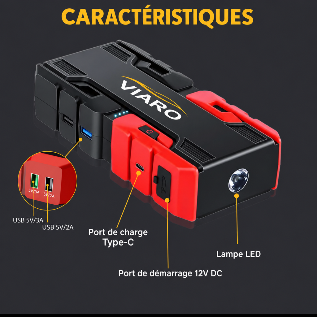Booster Batterie Voiture 12V 3000A – Démarreur Portable Essence/Diesel USB LED