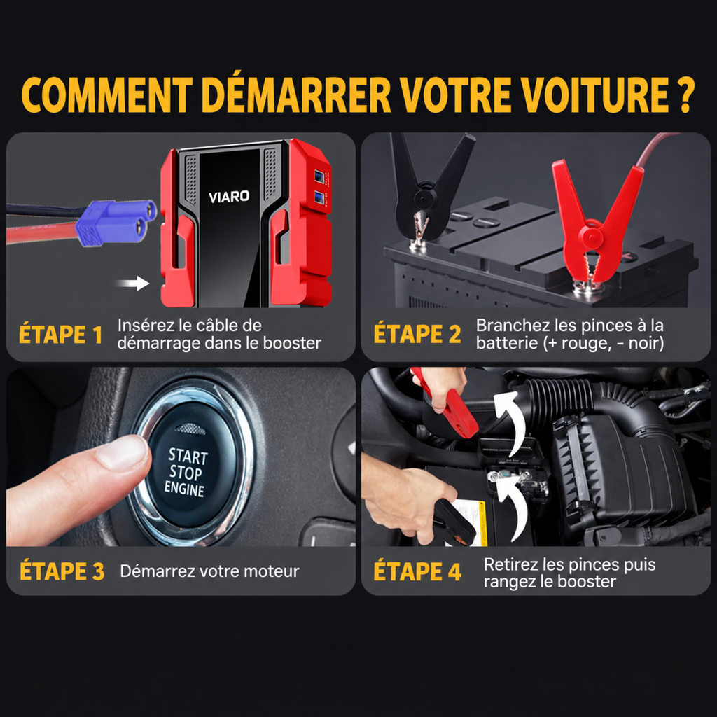 Booster Batterie Voiture 12V 3000A – Démarreur Portable Essence/Diesel USB LED
