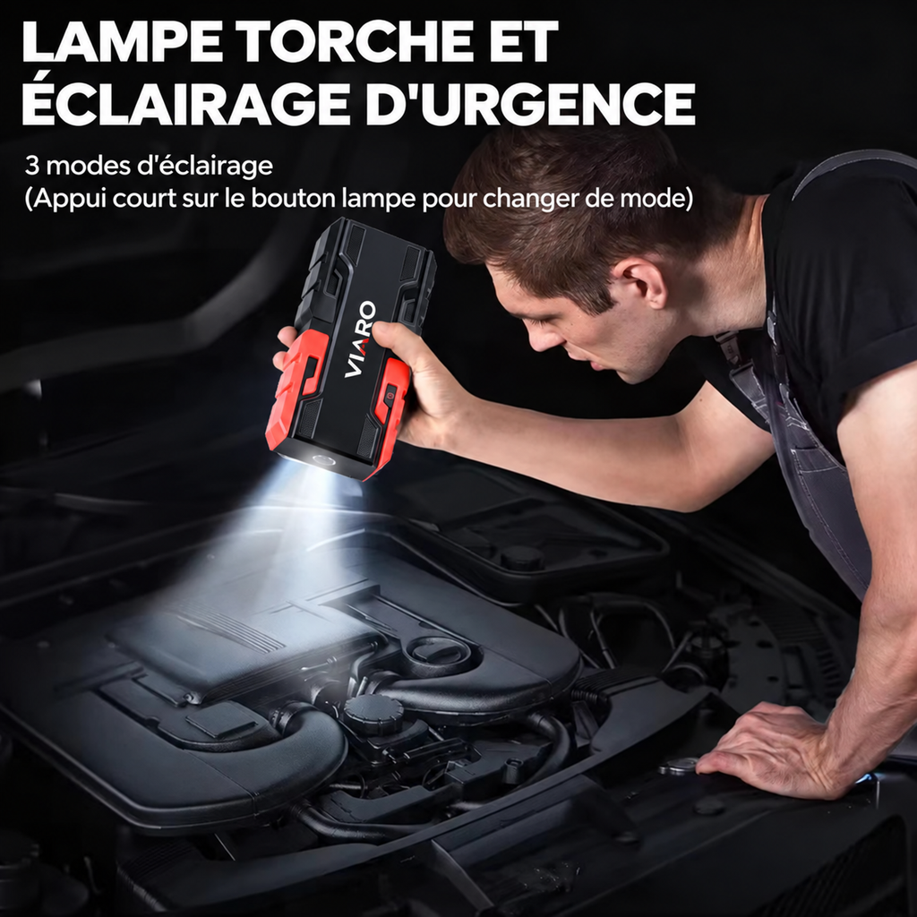 Booster Batterie Voiture 12V 3000A – Démarreur Portable Essence/Diesel USB LED