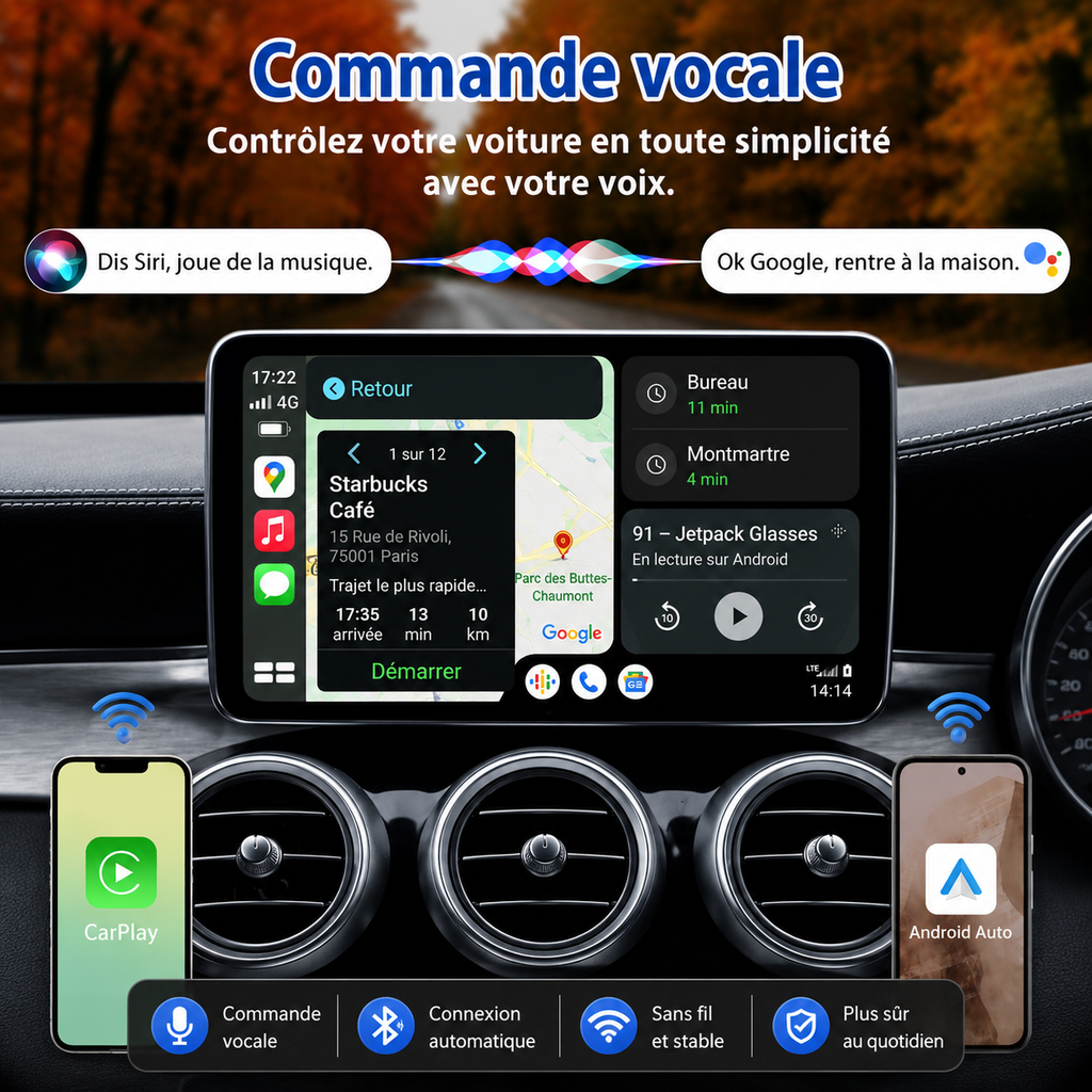 Boîtier CarPlay AI Box Android 13 – CarPlay & Android Auto sans fil