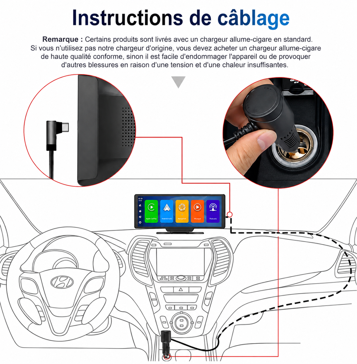 Écran CarPlay Sans Fil 10,26" pour Voiture – Tactile, Bluetooth, GPS & Android Auto