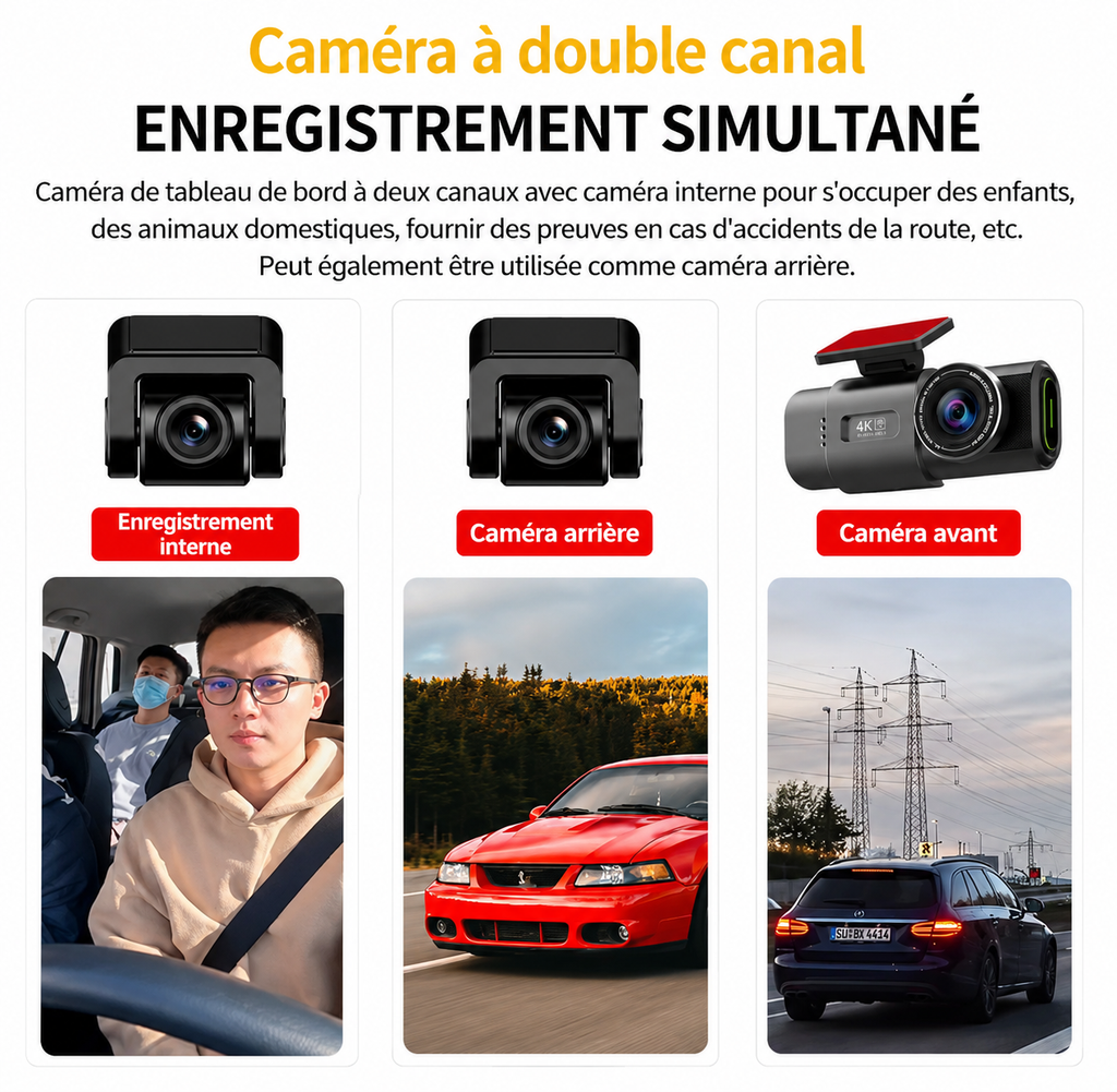 Dashcam 4K VIARO Auto – Double Caméra Avant/Arrière, Wi-Fi, Vision Nocturne & Capteur G