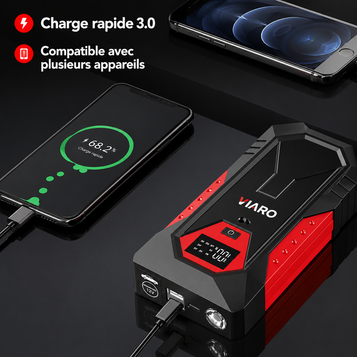 Booster Batterie Voiture 3000A 12V – Démarreur Portable Essence & Diesel | VIARO Auto