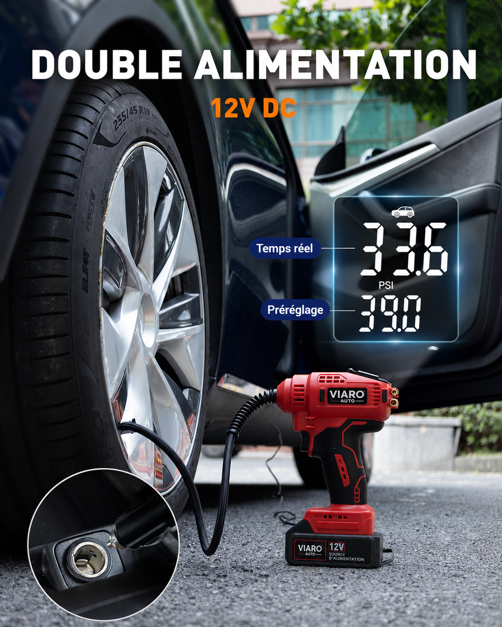 Gonfleur de Pneus Sans Fil 150 PSI avec Écran Digital | VIARO