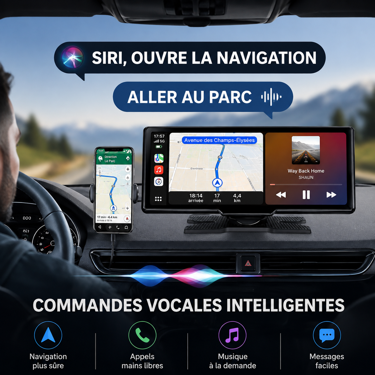 Écran CarPlay 10" Sans Fil avec Dashcam 1080P, Android Auto & Caméra Arrière – VIARO Auto