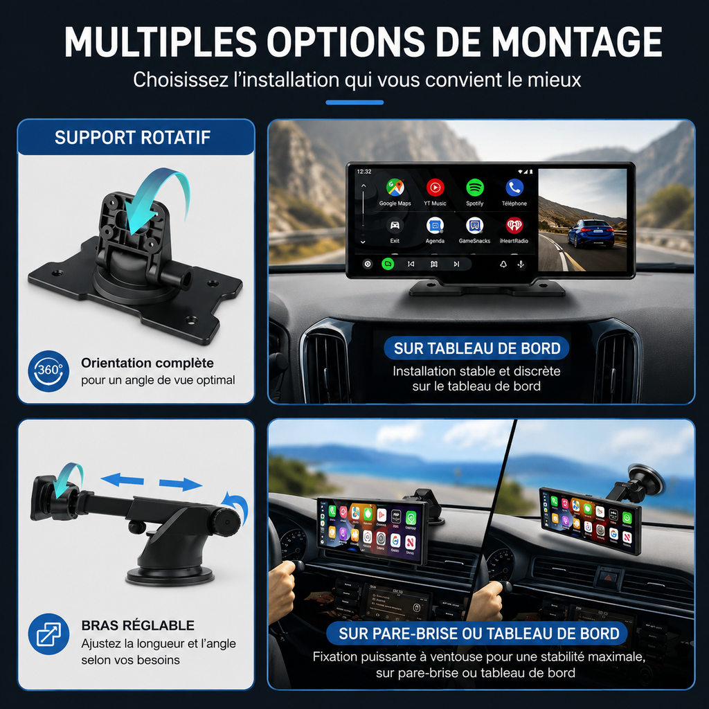 Écran CarPlay 10" Sans Fil avec Dashcam 1080P, Android Auto & Caméra Arrière – VIARO Auto