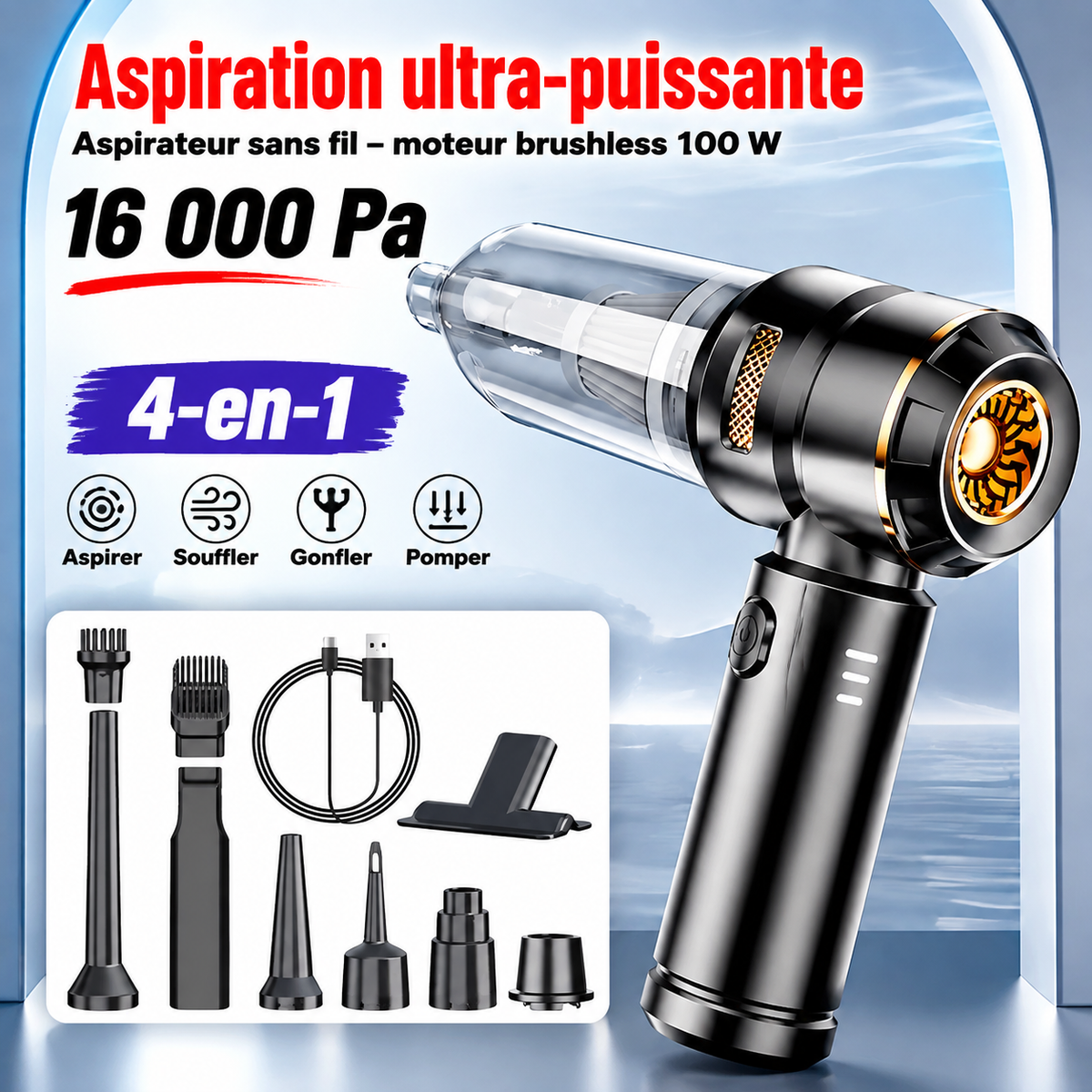 Aspirateur Voiture Sans Fil 4-en-1 16 000 Pa – VIARO Auto