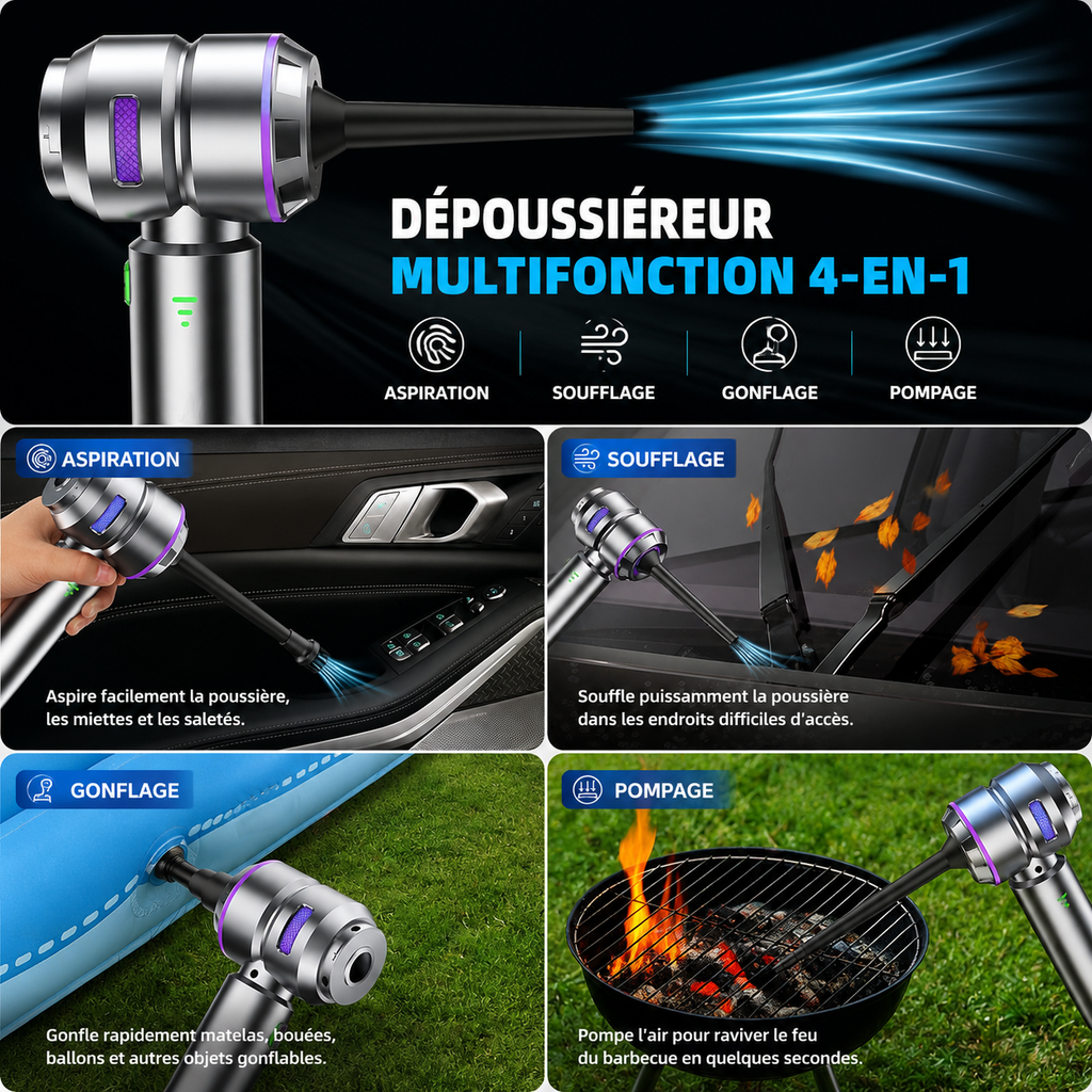 Aspirateur Voiture Sans Fil 4-en-1 16 000 Pa – VIARO Auto
