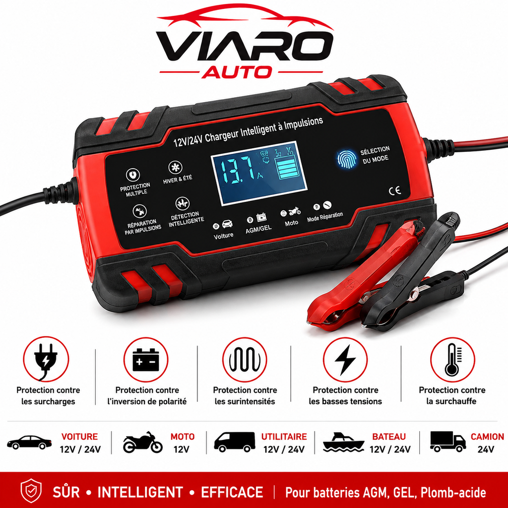 Chargeur Batterie Intelligent 12V 24V 8A AGM GEL Plomb Auto Moto – VIARO Auto