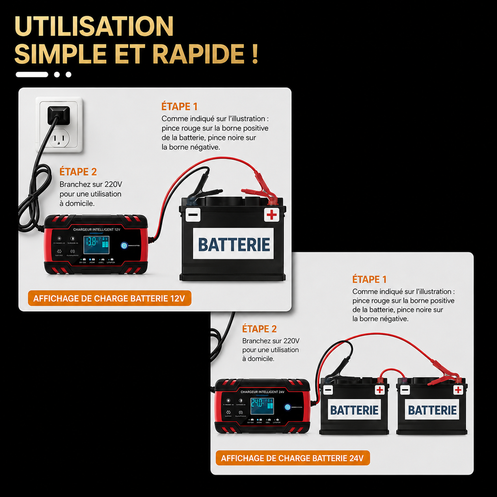 Chargeur Batterie Intelligent 12V 24V 8A AGM GEL Plomb Auto Moto – VIARO Auto