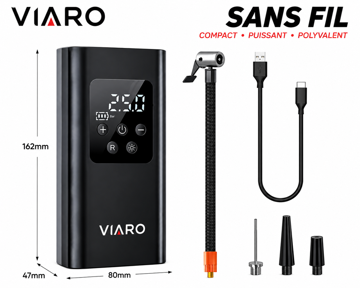 Gonfleur de Pneus Électrique Sans Fil VIARO Auto – Compresseur Portable 30 L/min