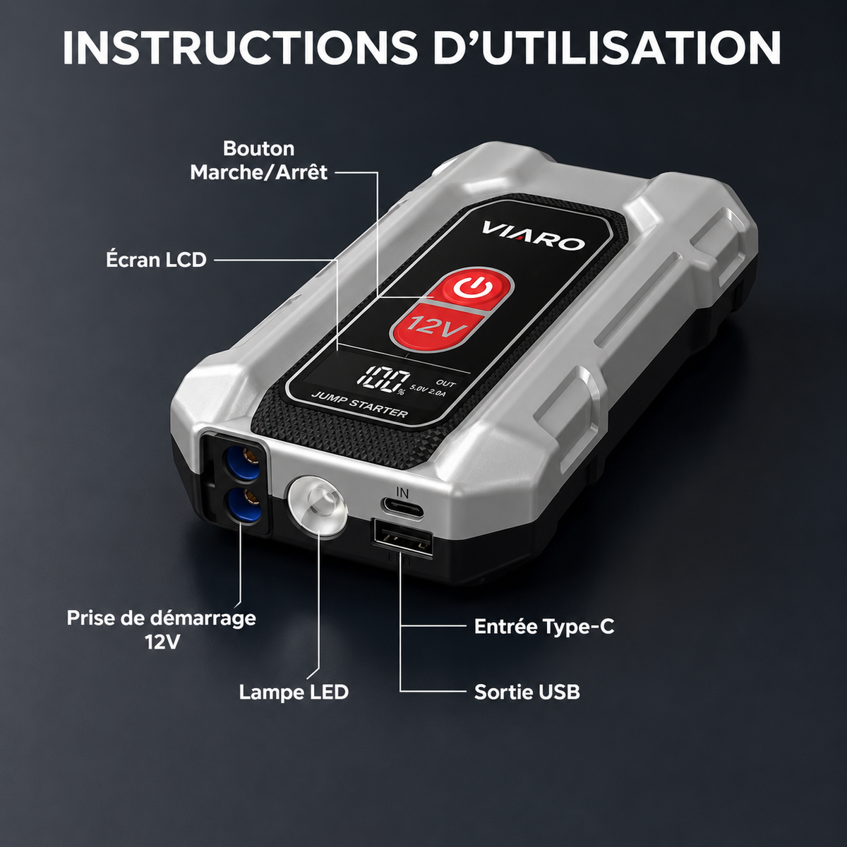 Booster Batterie VIARO PRIME 3200A – Démarreur Portable 12V Voiture, SUV, Moto
