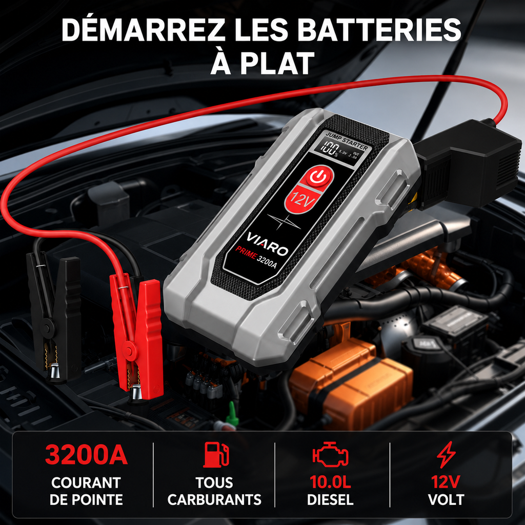 Booster Batterie VIARO PRIME 3200A – Démarreur Portable 12V Voiture, SUV, Moto