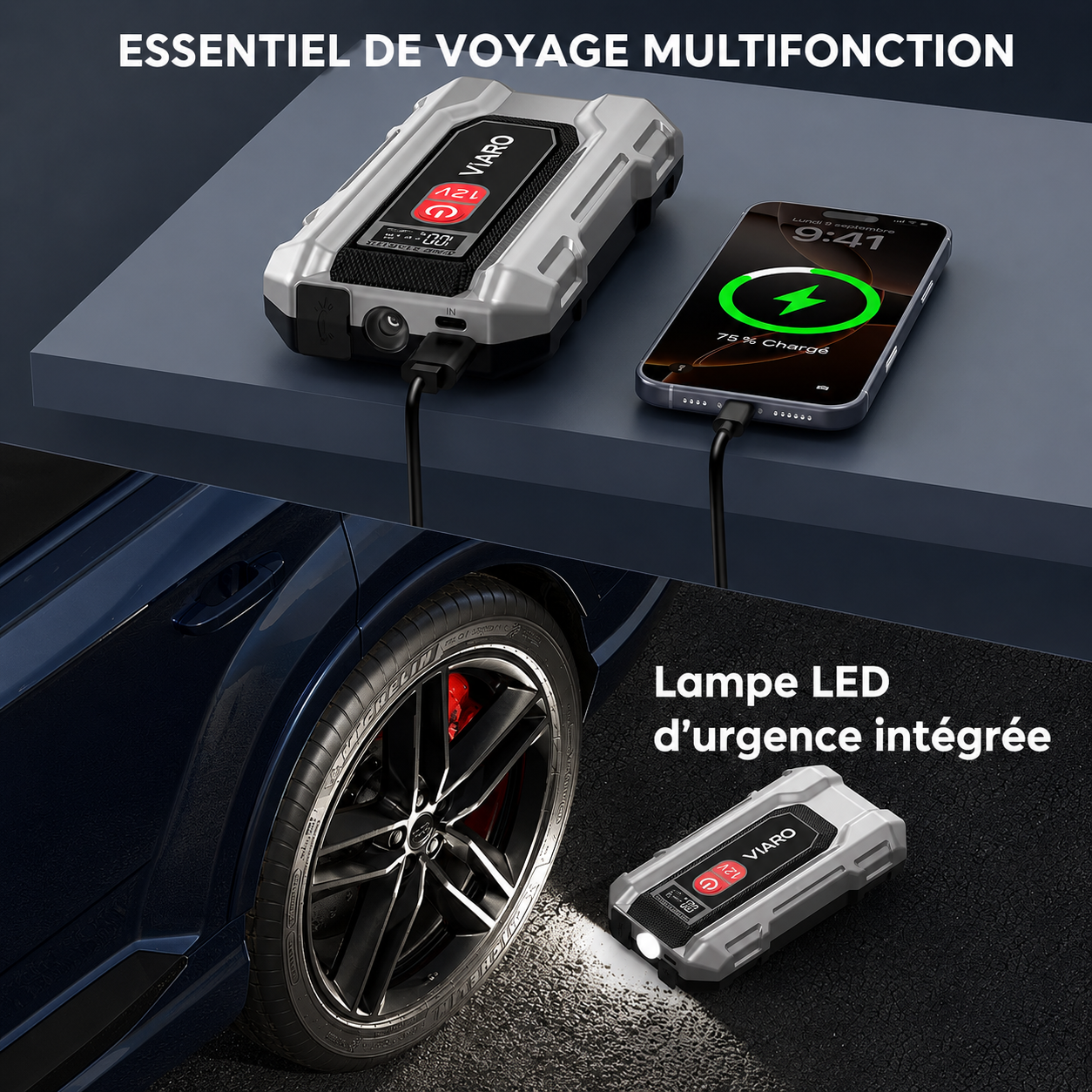 Booster Batterie VIARO PRIME 3200A – Démarreur Portable 12V Voiture, SUV, Moto