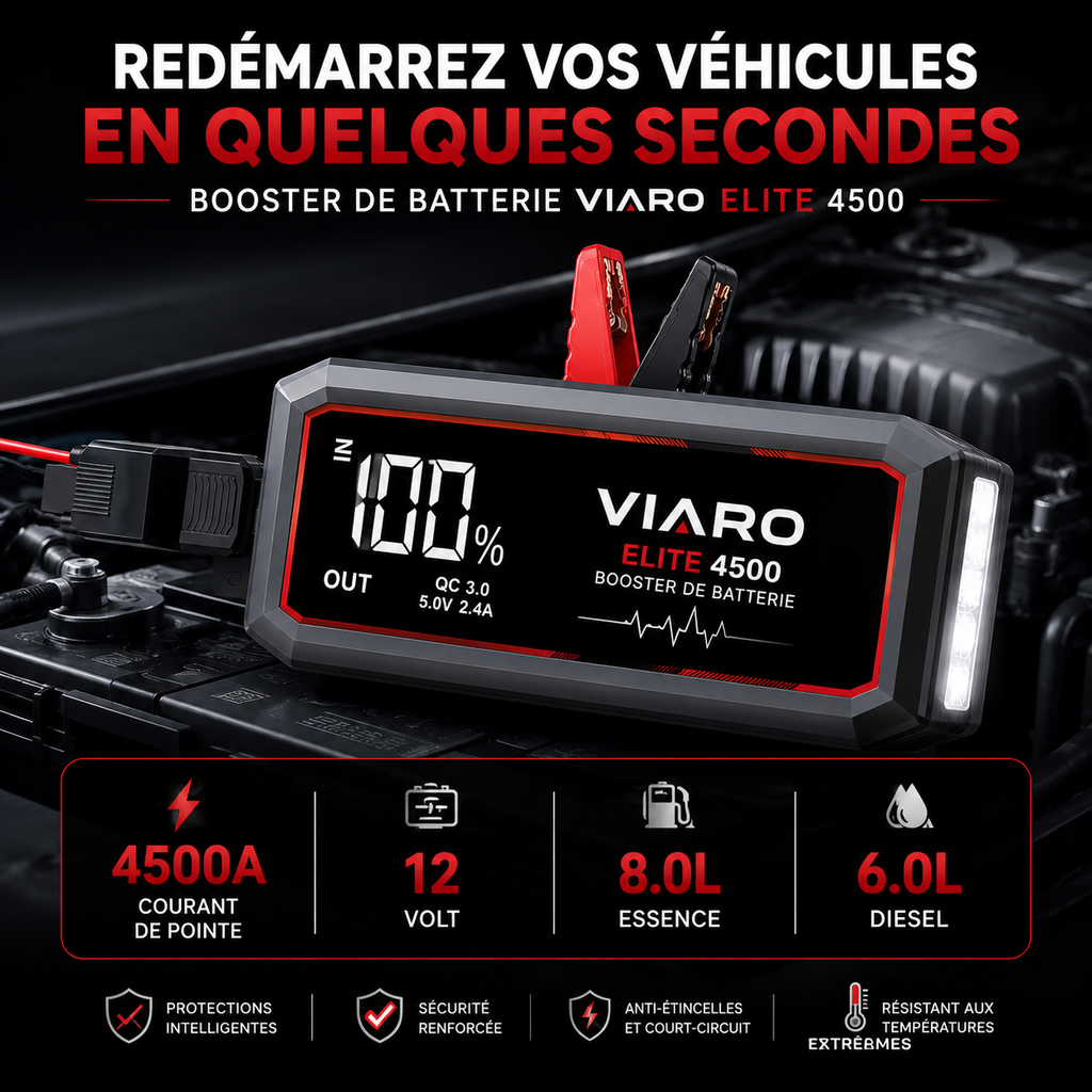Booster Batterie 4500A 12V – VIARO ELITE pour Voiture, SUV, Moto et Utilitaire