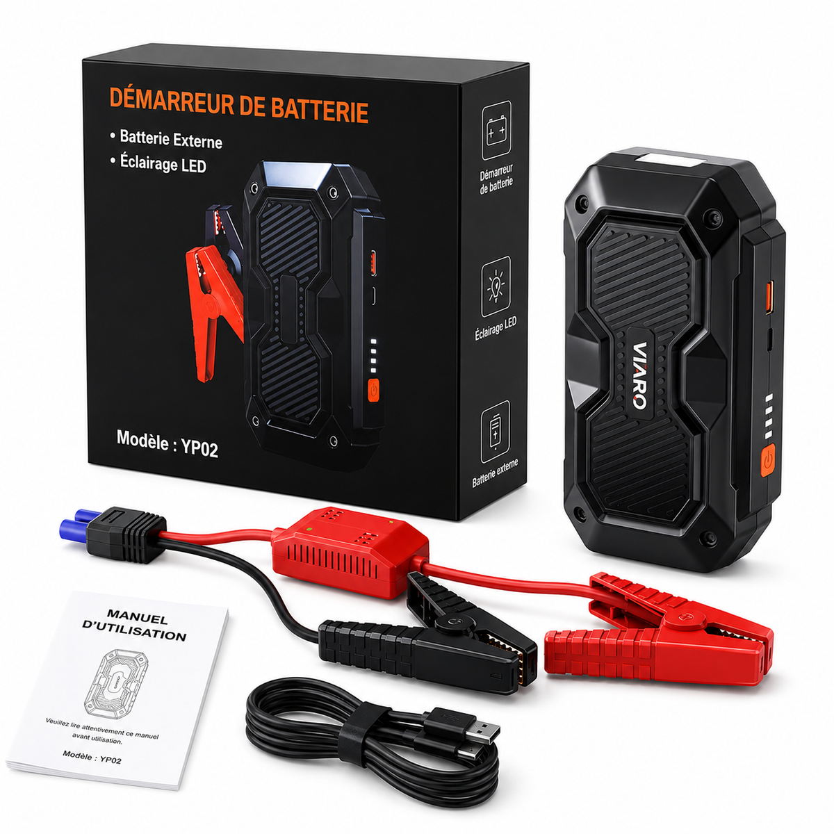 Booster Batterie 4000A 12V USB LED – Démarreur Portable VIARO Fusion pour Voiture et Utilitaire