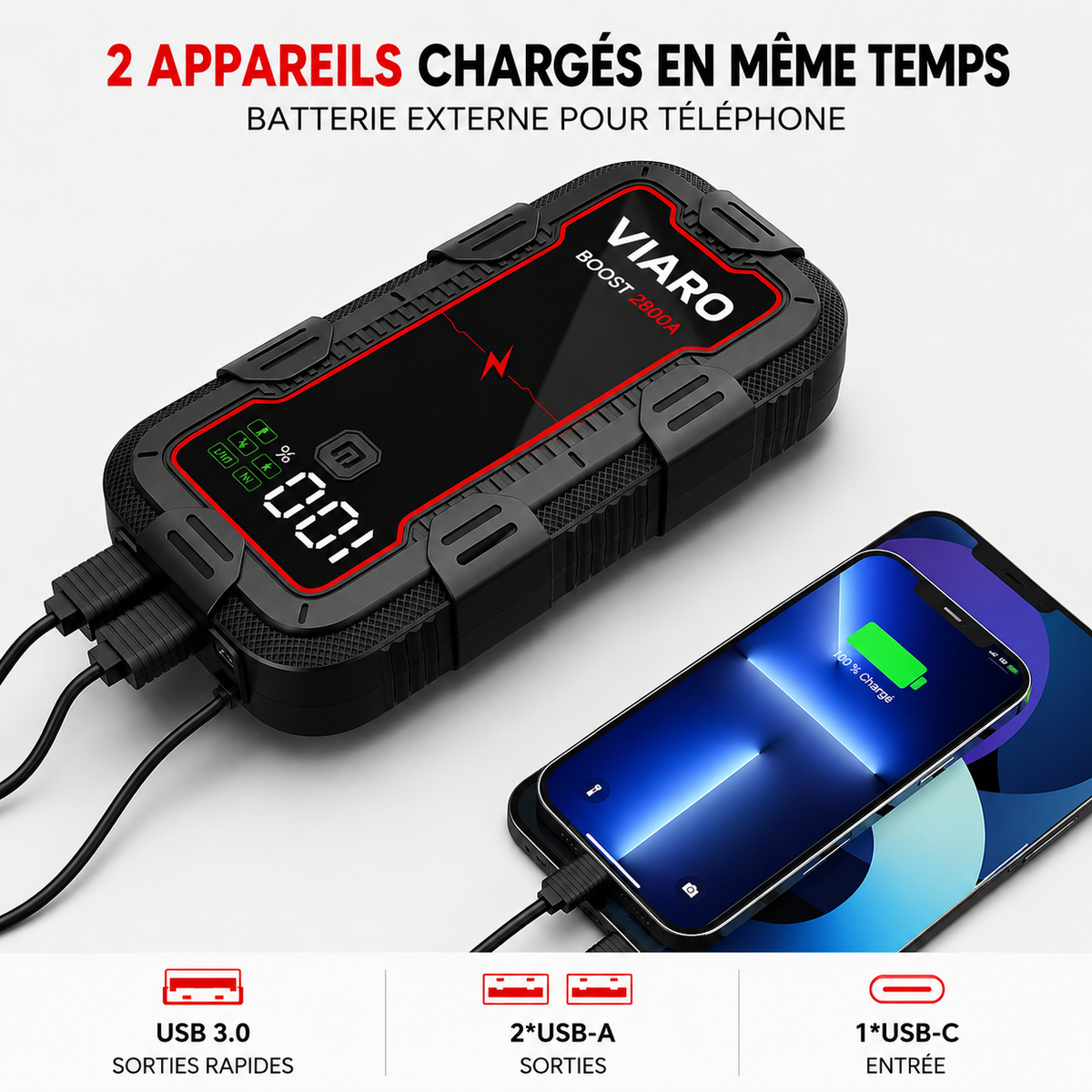 Booster Batterie 2800A Voiture, Moto & Scooter 12V | VIARO BOOST
