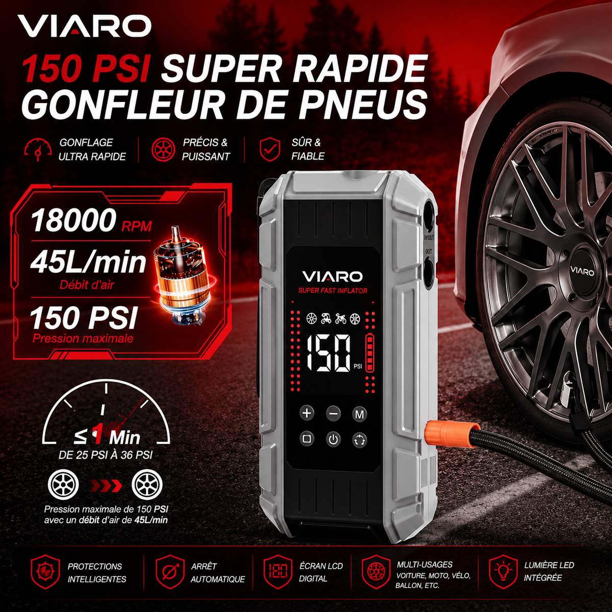 Booster Batterie 6000A 12V avec Compresseur – VIARO Air Pro PD65W
