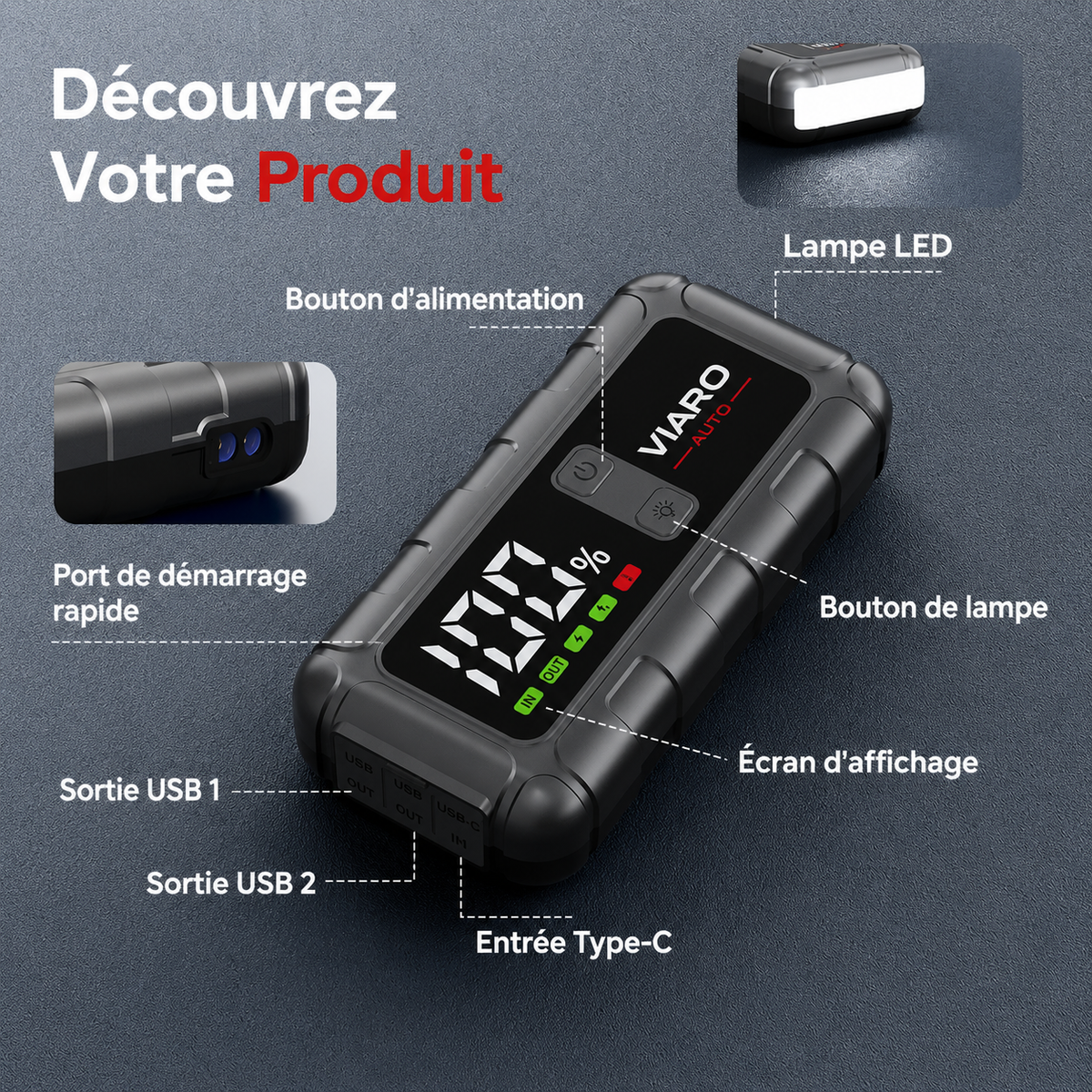 Booster Batterie VIARO TITAN 3200A – Démarreur Portable pour Voiture, SUV et Moto
