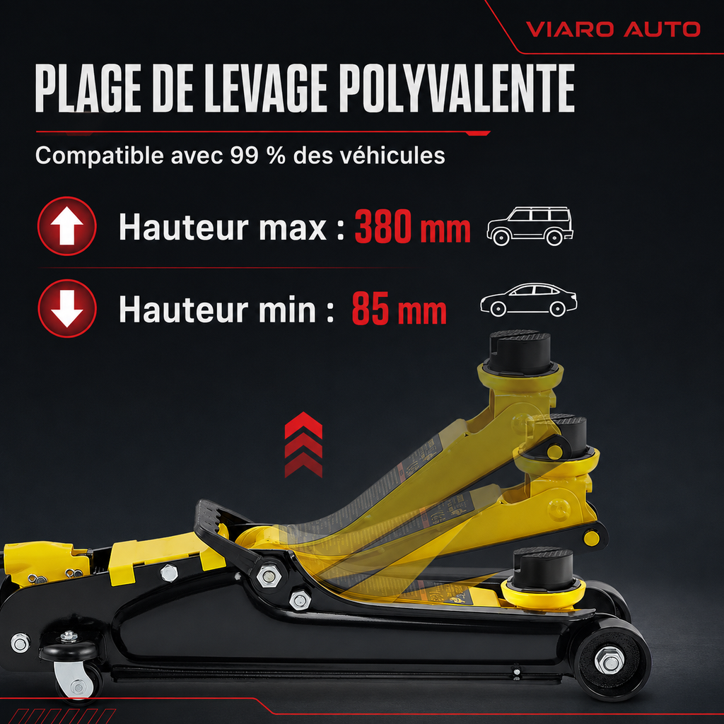 Cric Hydraulique 3 Tonnes Profil Bas | VIARO Auto