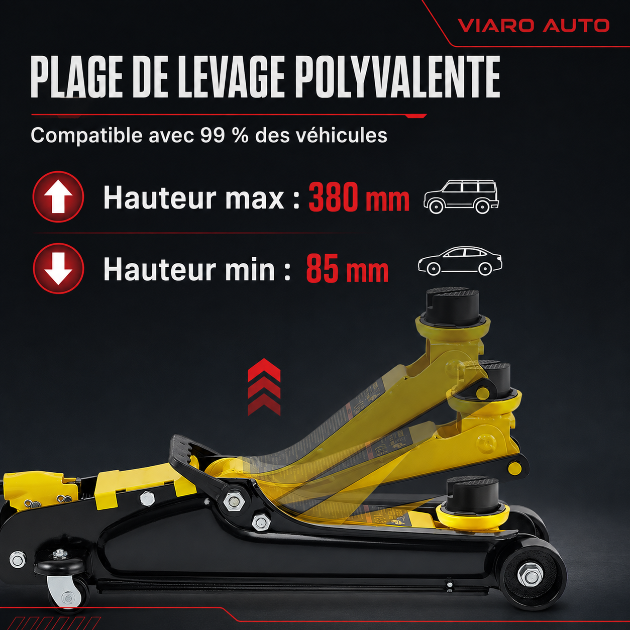 Cric Hydraulique 3 Tonnes Profil Bas | VIARO Auto