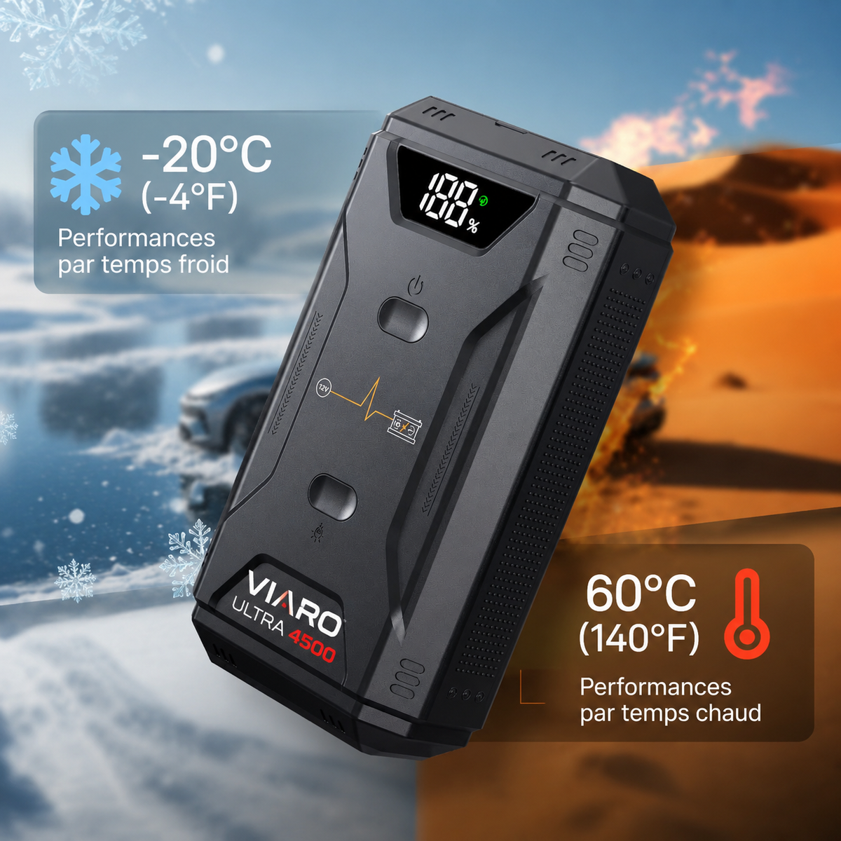 Booster Batterie VIARO ULTRA 4500A 16800mAh USB-C LED pour Voiture et Moto