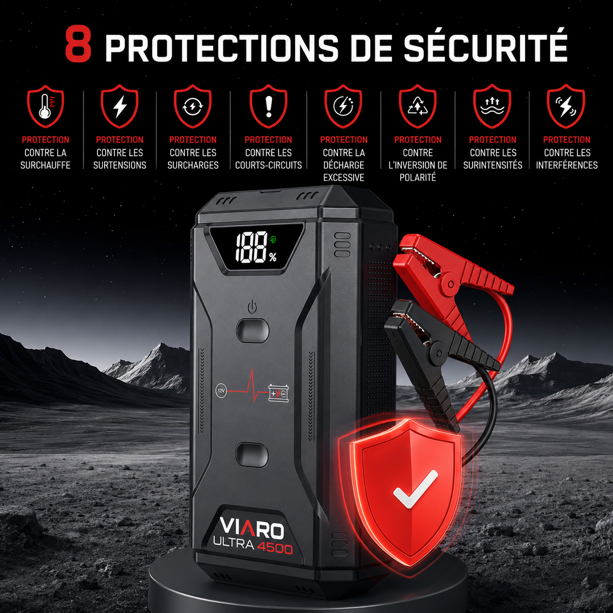 Booster Batterie VIARO ULTRA 4500A 16800mAh USB-C LED pour Voiture et Moto
