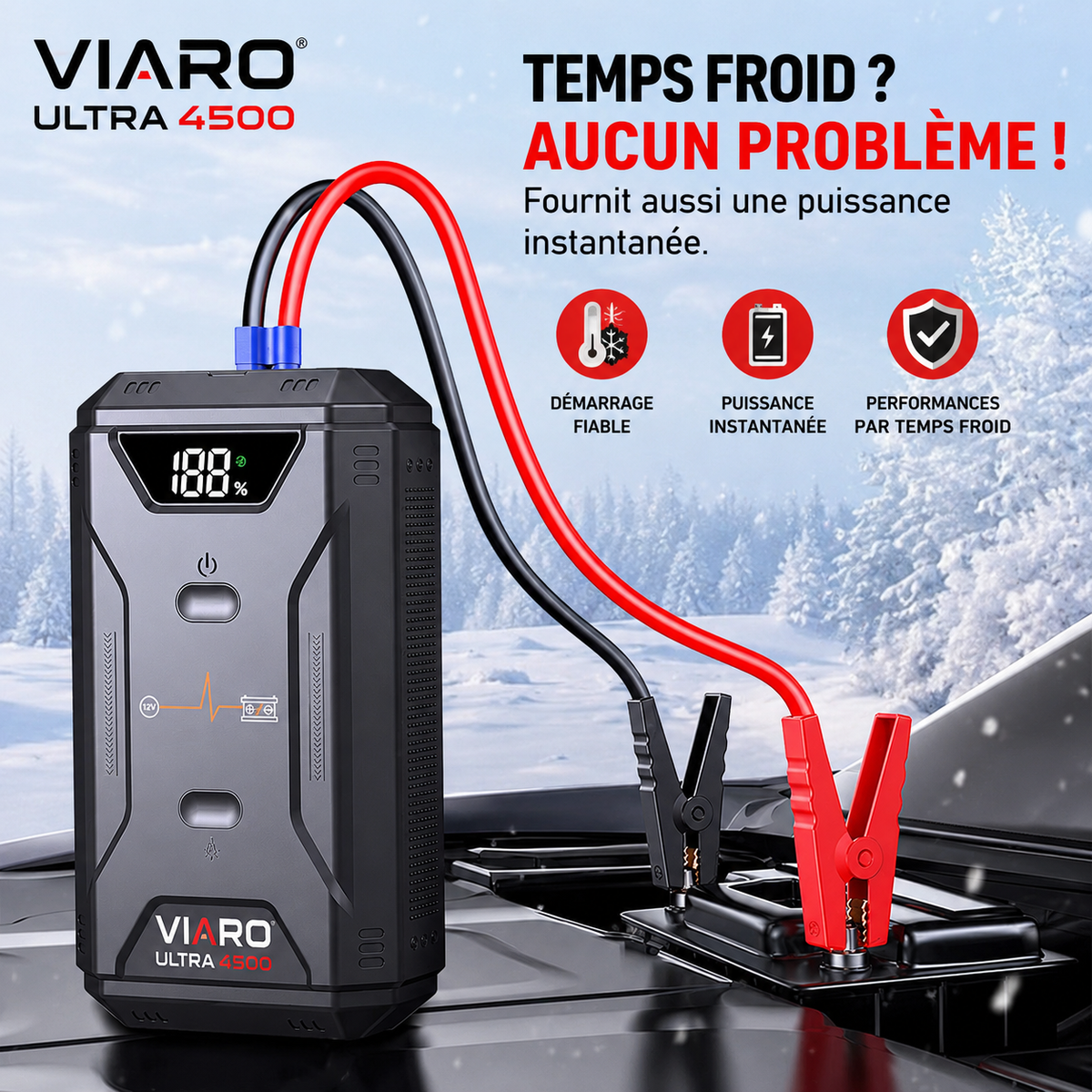 Booster Batterie VIARO ULTRA 4500A 16800mAh USB-C LED pour Voiture et Moto