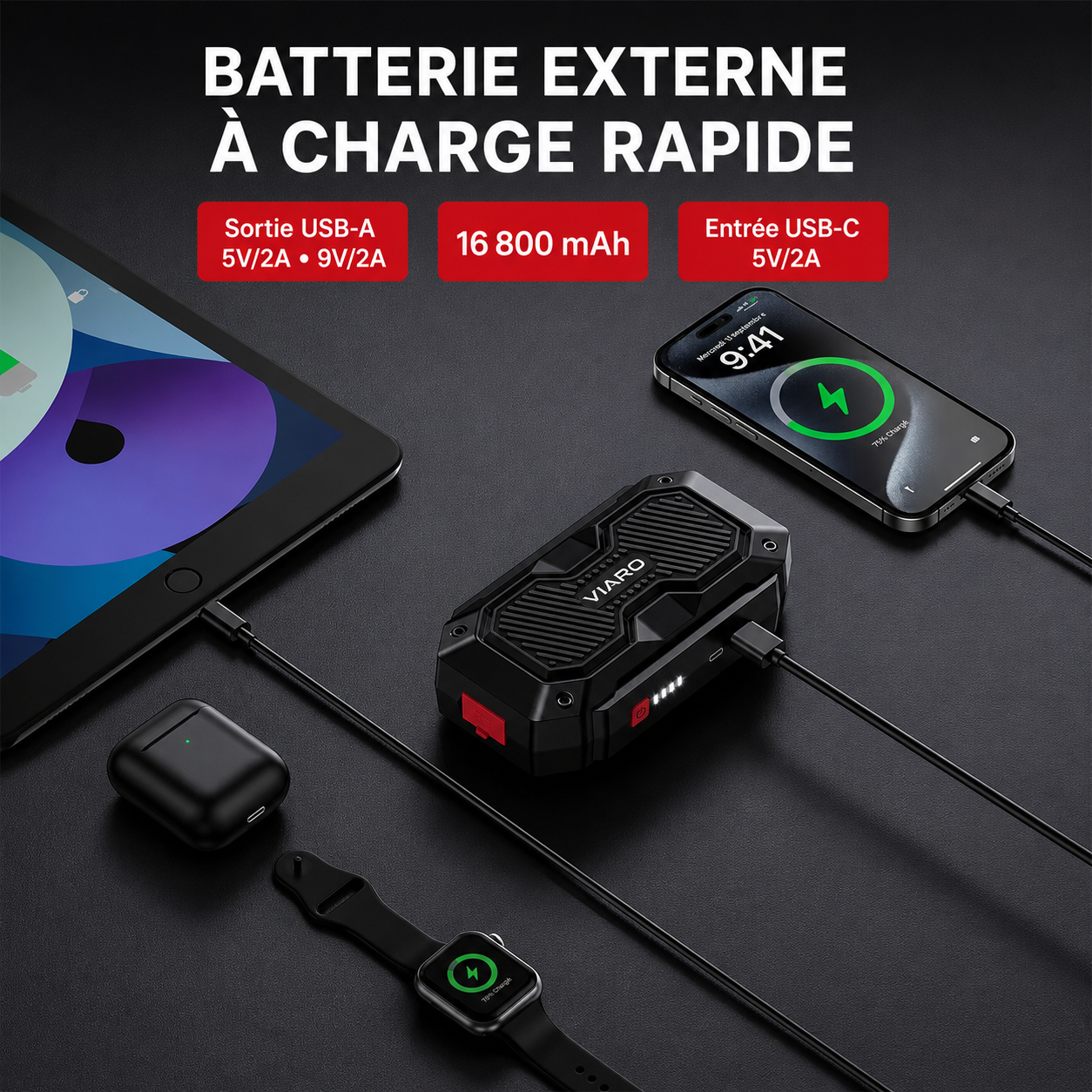 Booster Batterie 4000A 12V USB LED – Démarreur Portable VIARO Fusion pour Voiture et Utilitaire