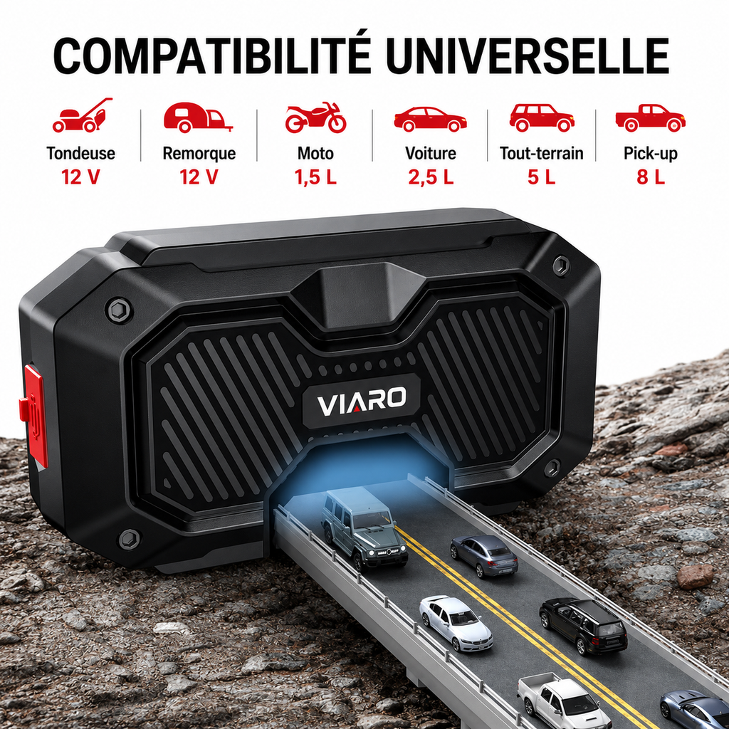Booster Batterie 4000A 12V USB LED – Démarreur Portable VIARO Fusion pour Voiture et Utilitaire