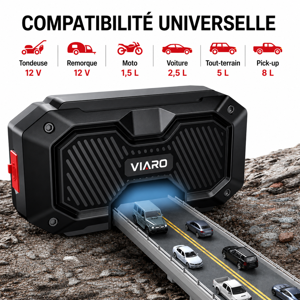 Booster Batterie 4000A 12V USB LED – Démarreur Portable VIARO Fusion pour Voiture et Utilitaire