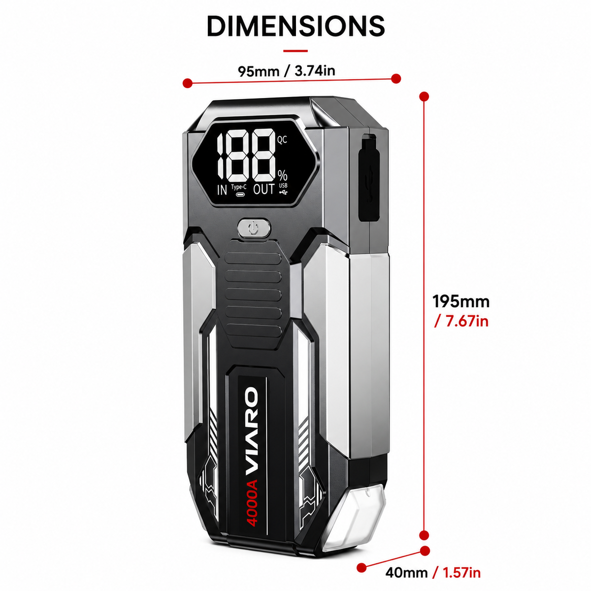 Booster Batterie VIARO NOVA 4000A – Démarreur de Batterie 12V Compact Voiture Moto