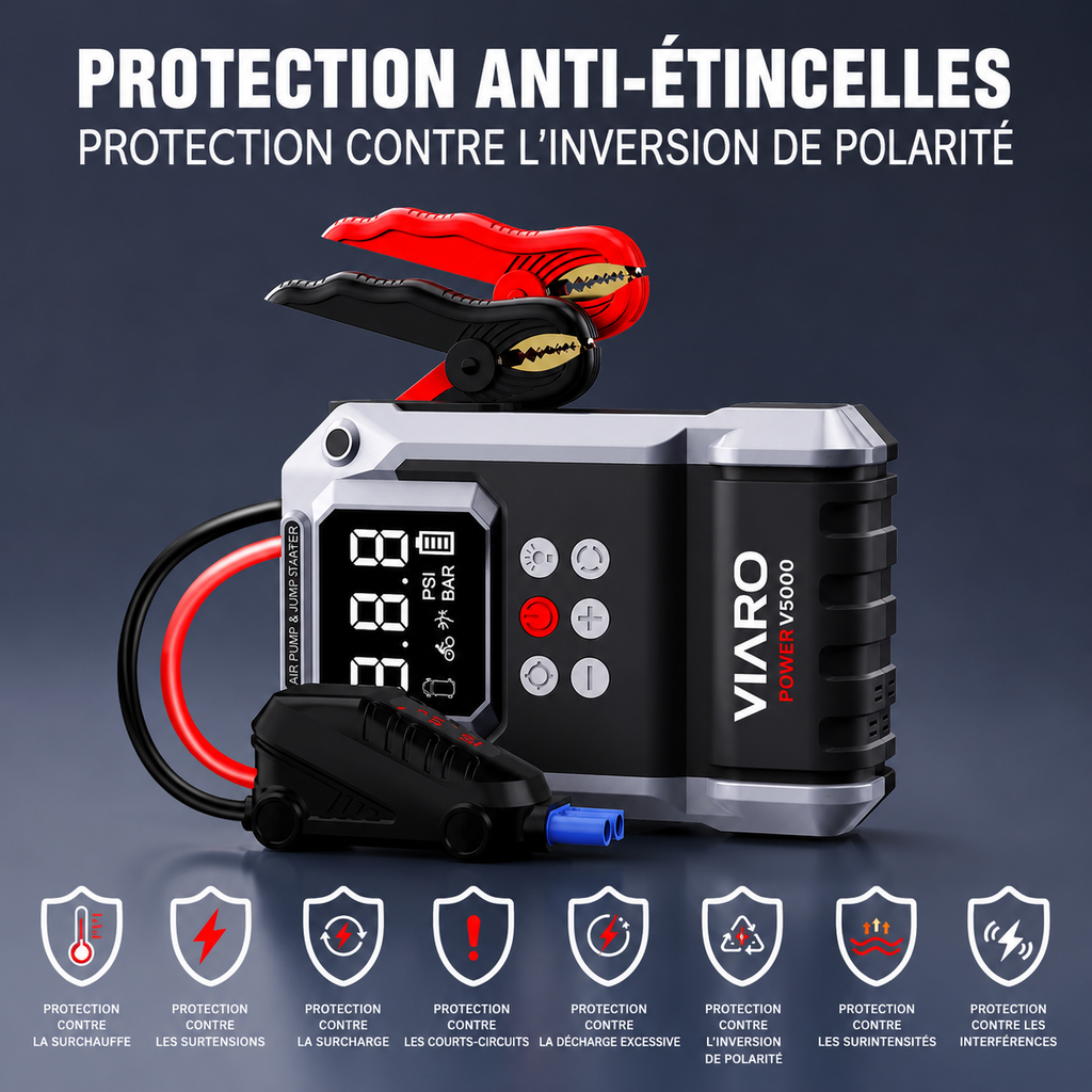 Booster Batterie 5000A 12V avec Compresseur à Air 26800mAh USB-C – VIARO POWER
