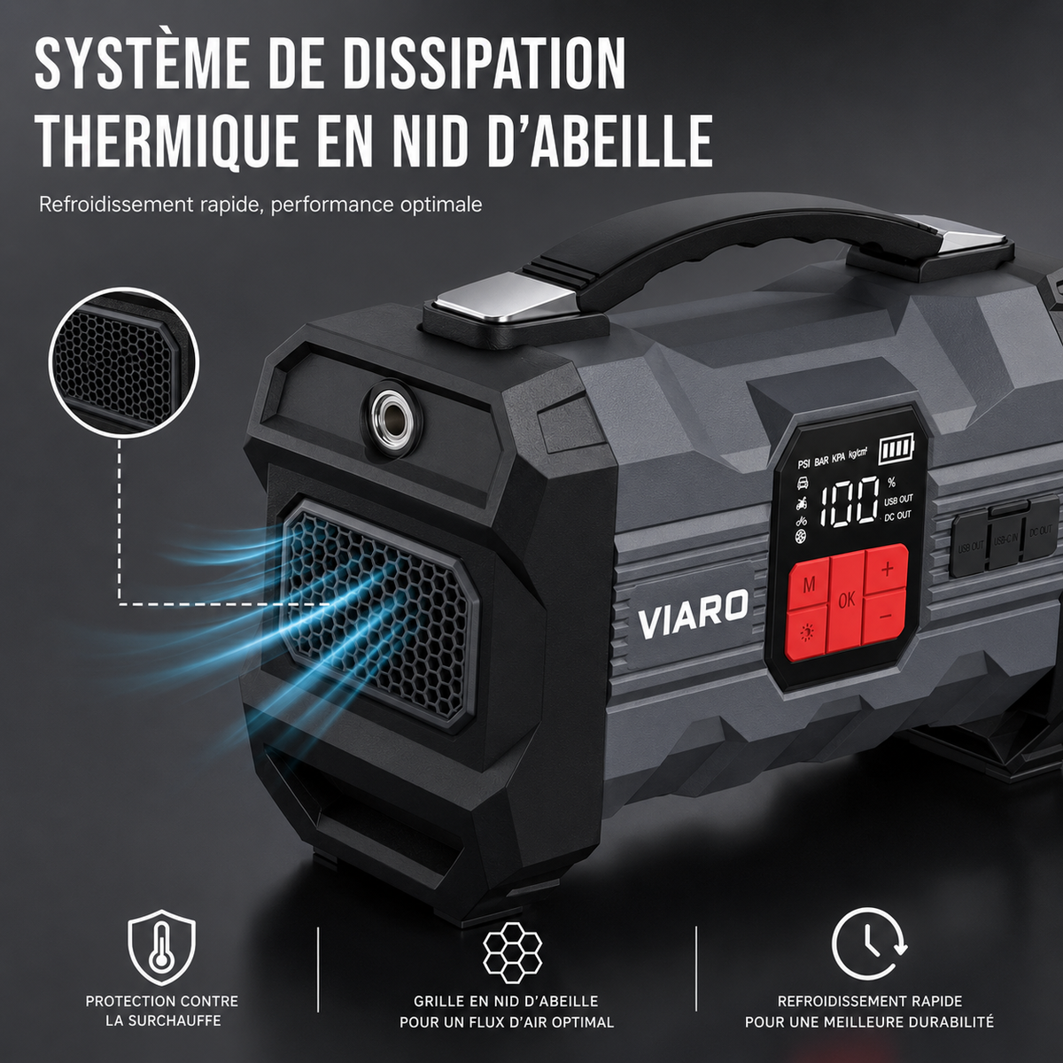 Booster Batterie VIARO Boost Max 3000A – Compresseur, Lampe LED et USB-C