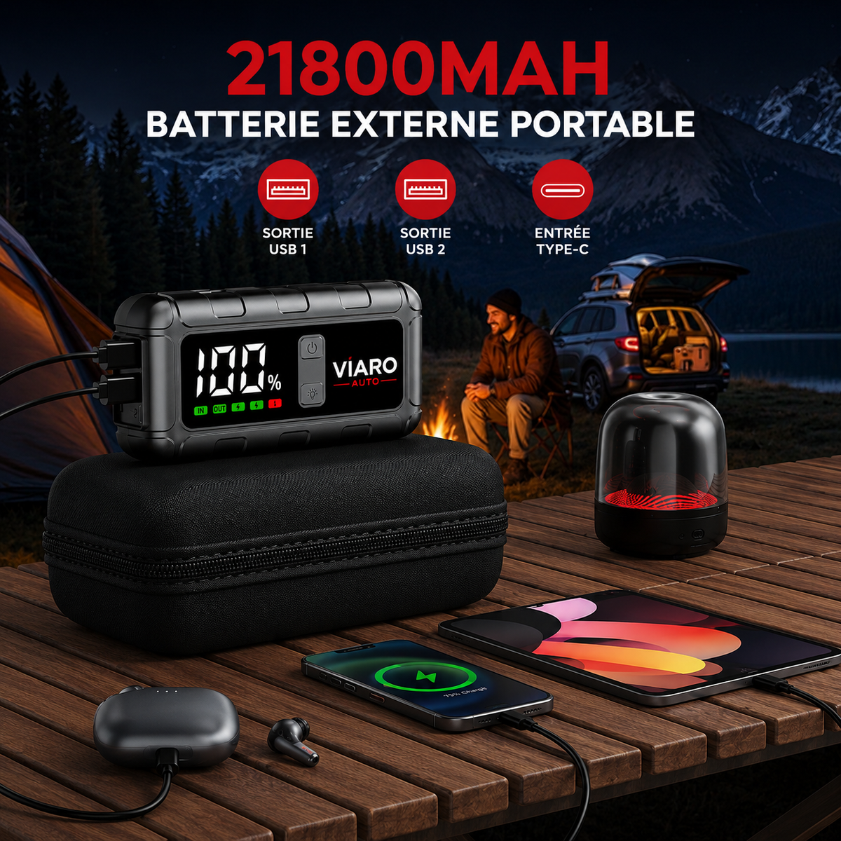 Booster Batterie VIARO TITAN 3200A – Démarreur Portable pour Voiture, SUV et Moto