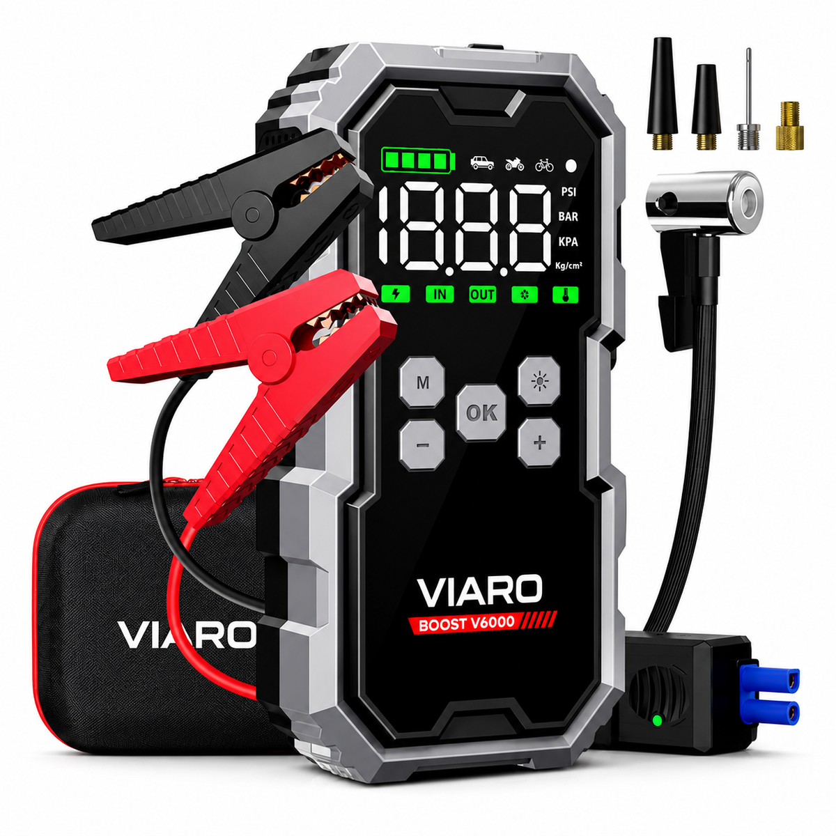 Booster Batterie Voiture 6000A 12V – Démarreur Portable avec Compresseur 150 PSI