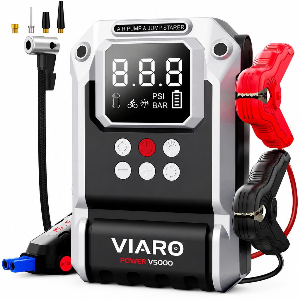 Booster Batterie 5000A 12V avec Compresseur à Air 26800mAh USB-C – VIARO POWER