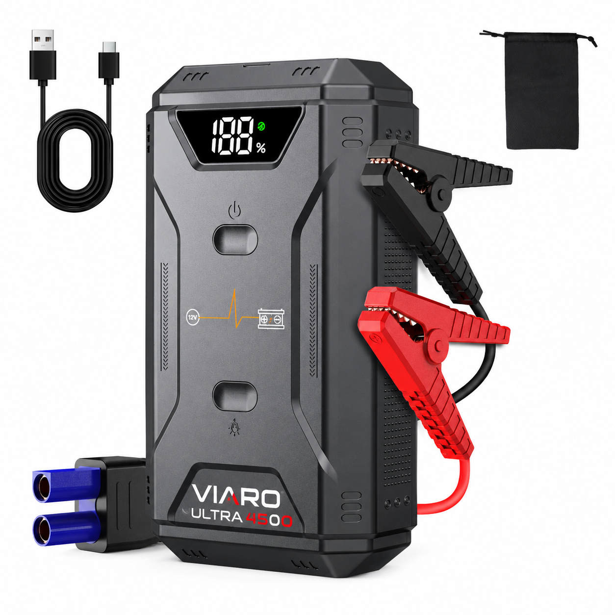 Booster Batterie VIARO ULTRA 4500A 16800mAh USB-C LED pour Voiture et Moto